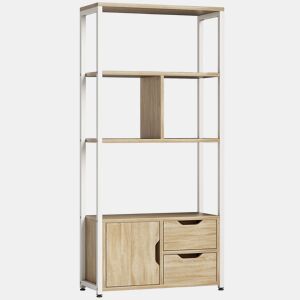 HOMCOM Estante para Livros com Armário e 2 Gavetas de Armazenamento Estante Decorativa Escritório Sala de Estar 58x24x122 cm Madeira e Branco