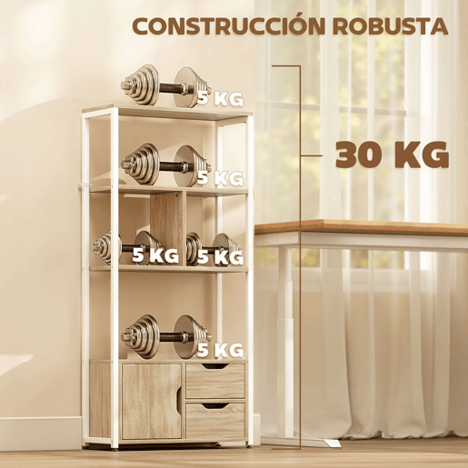 HOMCOM Estante para Livros com Armário e 2 Gavetas de Armazenamento Estante Decorativa Escritório Sala de Estar 58x24x122 cm Madeira e Branco