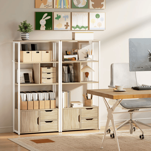 HOMCOM Estante para Livros com Armário e 2 Gavetas de Armazenamento Estante Decorativa Escritório Sala de Estar 58x24x122 cm Madeira e Branco