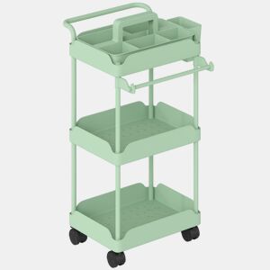 HOMCOM Carrinho Auxiliar com Rodas de 3 Níveis, Carrinho de Cozinha com Cestos Removíveis, Rodas com Travão, Suporte para Toalhas e Estrutura de Metal, para Sala de Jantar, Sala de Estar, Casa de Banho, Escritório, Verde