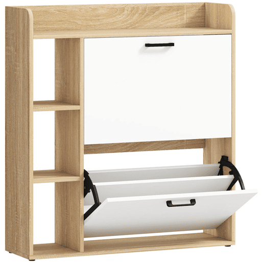 HOMCOM Sapateira Estreita 2 Portas Sapateira para Entrada Corredor com 3 Prateleiras Laterais e Prateleiras Ajustáveis para 15 Pares de Sapatos Para Corredor Espaço Reduzido 83x24x90,5 cm Madeira e Branco HOMCOM Sapateira Estreita 2 Portas Sapateira para Entrada Corredor com 3 Prateleiras Laterais e Prateleiras Ajustáveis para 15 Pares de Sapatos Para Corredor Espaço Reduzido 83x24x90,5 cm Madeira e Branco