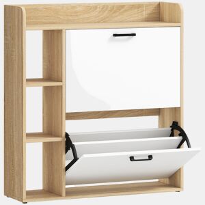 HOMCOM Sapateira Estreita 2 Portas Sapateira para Entrada Corredor com 3 Prateleiras Laterais e Prateleiras Ajustáveis para 15 Pares de Sapatos Para Corredor Espaço Reduzido 83x24x90,5 cm Madeira e Branco