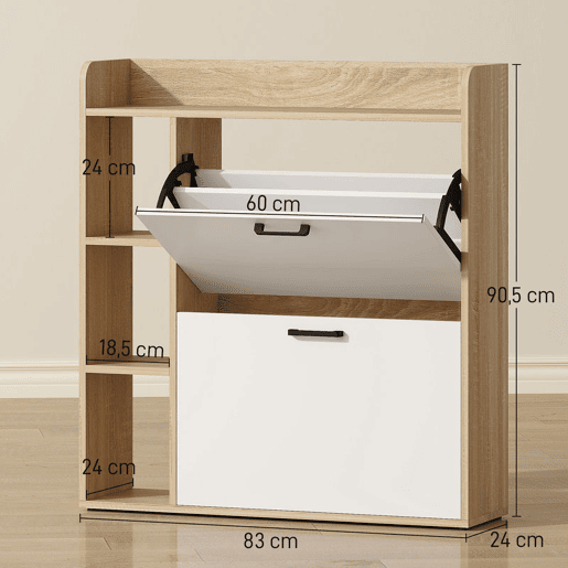 HOMCOM Sapateira Estreita 2 Portas Sapateira para Entrada Corredor com 3 Prateleiras Laterais e Prateleiras Ajustáveis para 15 Pares de Sapatos Para Corredor Espaço Reduzido 83x24x90,5 cm Madeira e Branco HOMCOM Sapateira Estreita 2 Portas Sapateira para Entrada Corredor com 3 Prateleiras Laterais e Prateleiras Ajustáveis para 15 Pares de Sapatos Para Corredor Espaço Reduzido 83x24x90,5 cm Madeira e Branco