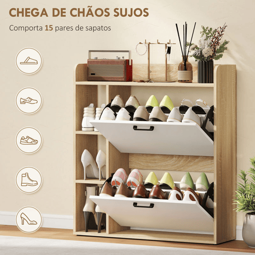 HOMCOM Sapateira Estreita 2 Portas Sapateira para Entrada Corredor com 3 Prateleiras Laterais e Prateleiras Ajustáveis para 15 Pares de Sapatos Para Corredor Espaço Reduzido 83x24x90,5 cm Madeira e Branco HOMCOM Sapateira Estreita 2 Portas Sapateira para Entrada Corredor com 3 Prateleiras Laterais e Prateleiras Ajustáveis para 15 Pares de Sapatos Para Corredor Espaço Reduzido 83x24x90,5 cm Madeira e Branco