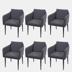 Conjunto de 6 cadeiras de jantar modernas e confortáveis u200Bu200Bem tecidotêxtil cinza escuro 04_0000670