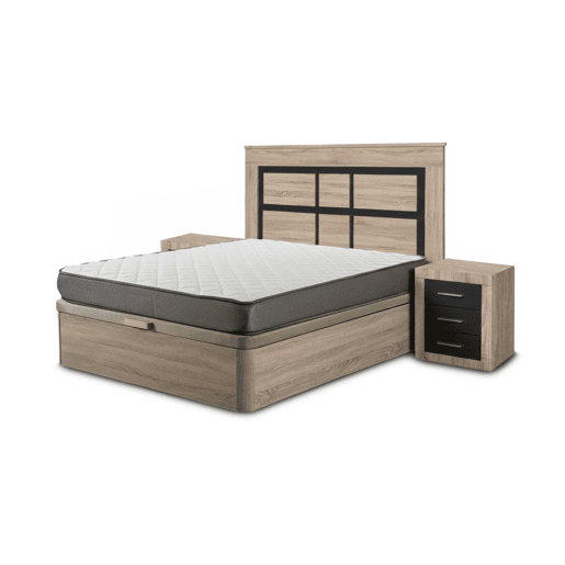 Conjunto de cama box Cambria de 135 cm + colchão + cabeceira e 2 mesas de cabeceira, Cambria e Grafite Conjunto de cama box Cambria de 135 cm + colchão + cabeceira e 2 mesas de cabeceira, Cambria e Grafite