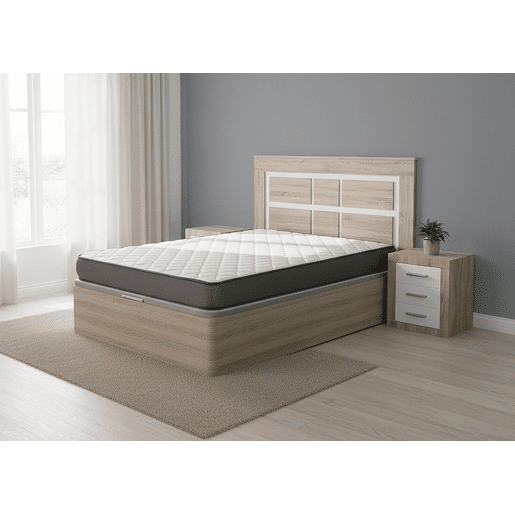 Conjunto de cama box Cambria de 135 cm + colchão + cabeceira e 2 mesas de cabeceira, Cambria e Grafite Conjunto de cama box Cambria de 135 cm + colchão + cabeceira e 2 mesas de cabeceira, Cambria e Grafite