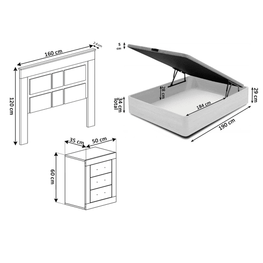 Conjunto de cama box Cambria de 135 cm + colchão + cabeceira e 2 mesas de cabeceira, Cambria e Grafite Conjunto de cama box Cambria de 135 cm + colchão + cabeceira e 2 mesas de cabeceira, Cambria e Grafite