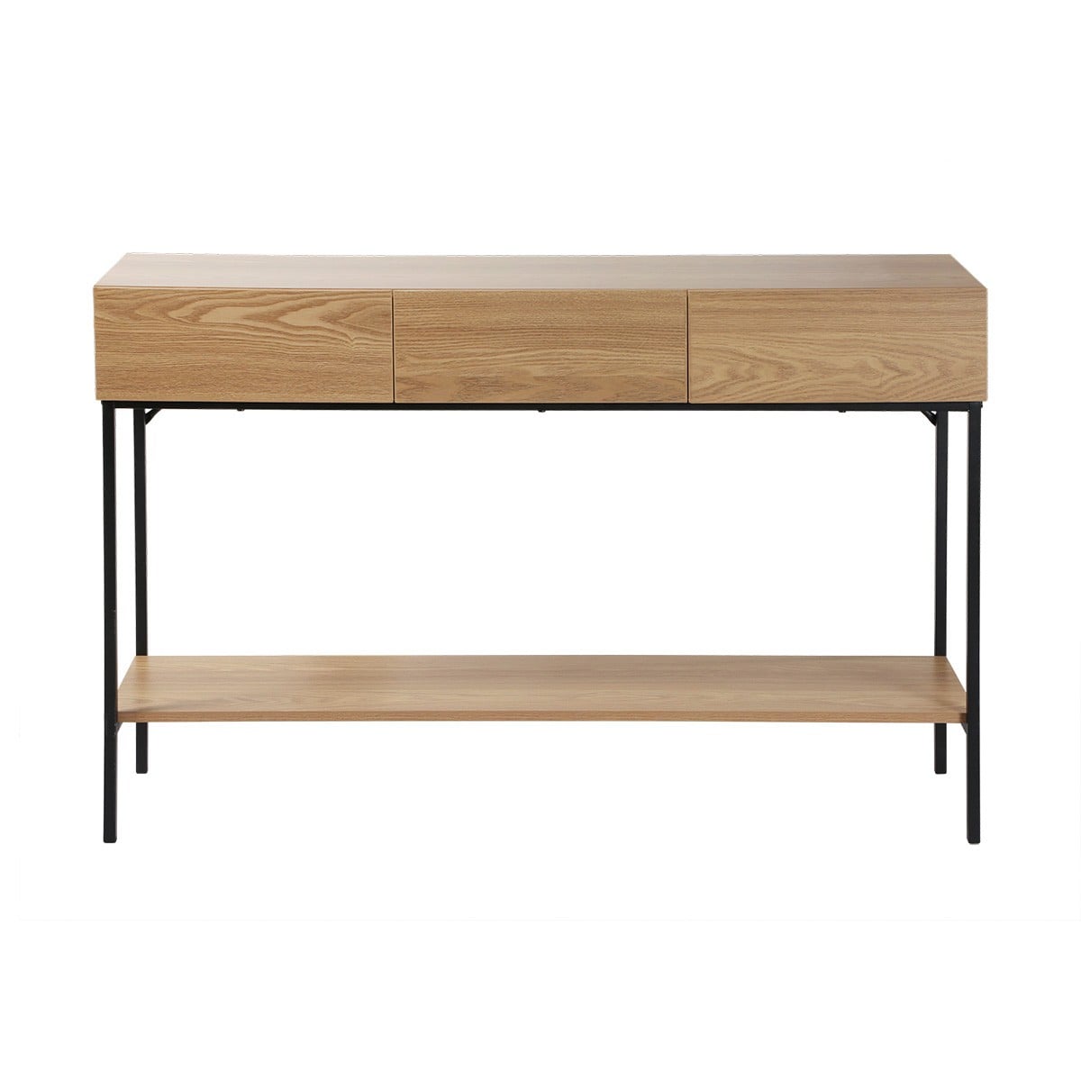 Consola de 3 cajones con 1 estante inferior, decoración de madera y metal negro, l120 cm - tessa