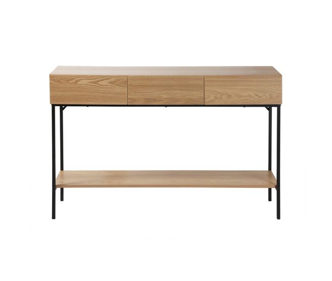Consola de 3 cajones con 1 estante inferior, decoración de madera y metal negro, l120 cm - tessa