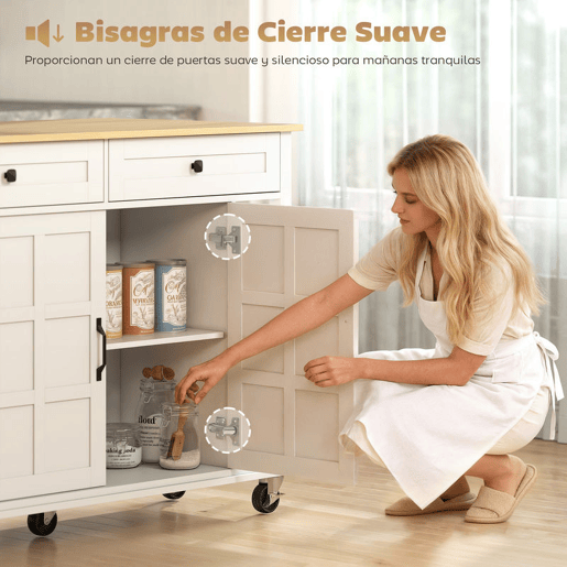 HOMCOM Ilha de Cozinha com Rodas Bancada Dobrável Carrinho de Cozinha com 2 Portas com Fecho Suave 2 Gavetas 6 Prateleiras Abertas 120x65x89 cm Branco