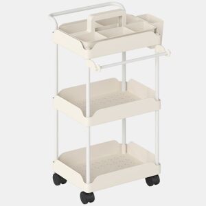 HOMCOM Carrinho Auxiliar com Rodas de 3 Níveis, Carrinho de Cozinha com Cestos Removíveis, Rodas com Travão, Suporte para Toalhas e Estrutura de Metal, para Sala de Jantar, Sala de Estar, Casa de Banho e Escritório, Branco