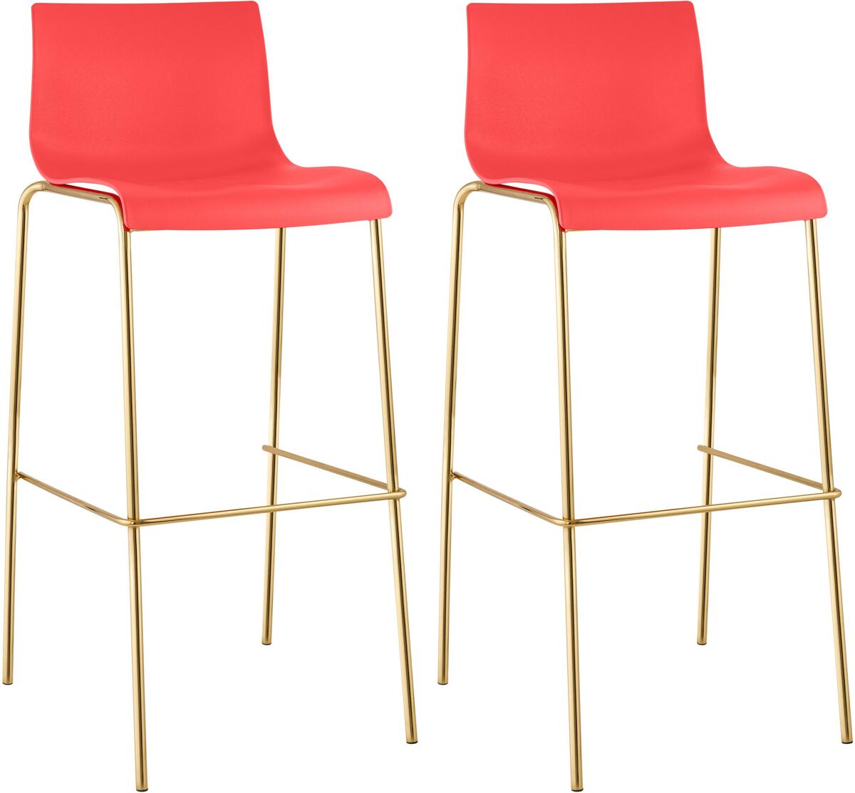 Juego de 2 taburetes de bar hover, estructura de plástico con patas doradas rojo 48x43x100 cm