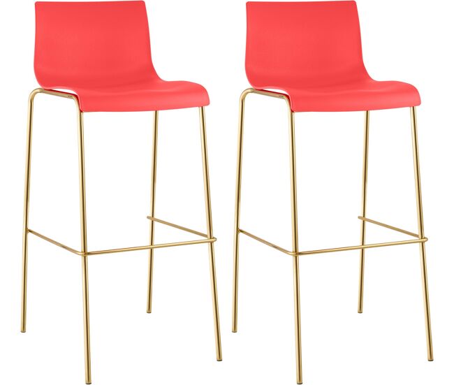 Juego de 2 taburetes de bar hover, estructura de plástico con patas doradas rojo 48x43x100 cm