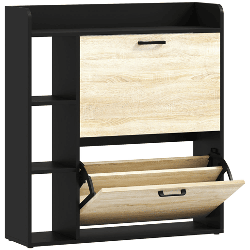 HOMCOM Sapateira Estreita 2 Portas Sapateira para Entrada Corredor com 3 Prateleiras Laterais e Prateleiras Ajustáveis para 15 Pares de Sapatos Para Corredor Espaço Reduzido 83x24x90,5 cm Madeira e Preto