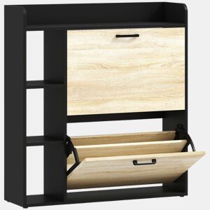 HOMCOM Sapateira Estreita 2 Portas Sapateira para Entrada Corredor com 3 Prateleiras Laterais e Prateleiras Ajustáveis para 15 Pares de Sapatos Para Corredor Espaço Reduzido 83x24x90,5 cm Madeira e Preto