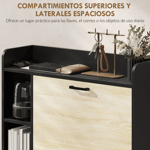 HOMCOM Sapateira Estreita 2 Portas Sapateira para Entrada Corredor com 3 Prateleiras Laterais e Prateleiras Ajustáveis para 15 Pares de Sapatos Para Corredor Espaço Reduzido 83x24x90,5 cm Madeira e Preto