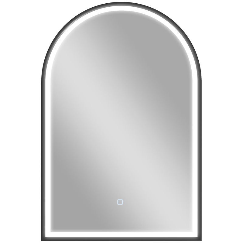 Homcom espejo de baño con luz, 60x90 cm, espejo de pared arqueado, 3 colores de luz, brillo regulable, función antivaho, memoria, interruptor táctil, marco de aluminio, ip44, negro