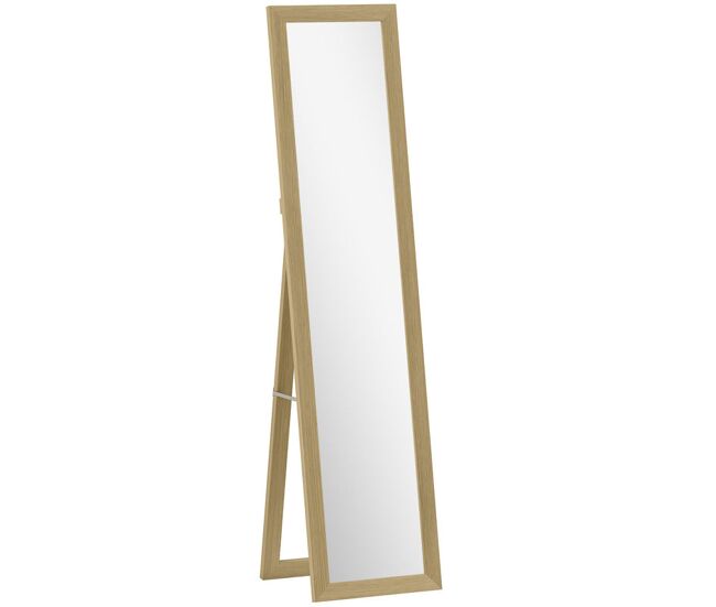 Homcom espejo de pie cuerpo entero 157x37 cm, espejo de cuerpo entero con soporte, 3 formas de uso, independiente, montaje pared y apoyado, para salón, entrada, dormitorio, roble