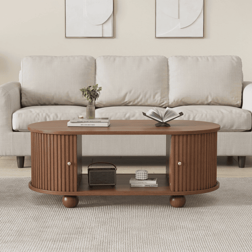 Mesa de centro 100*50*40 cm - Sofá com arrumação, portas deslizantes, 4 pés - Cor nogueira Mesa de centro 100*50*40 cm - Sofá com arrumação, portas deslizantes, 4 pés - Cor nogueira