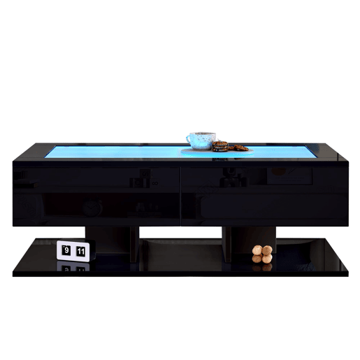 Mesa de centro 100x50x35 cm - Sofá com LED, com gavetas e vidro - Preto