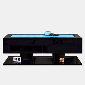 Mesa de centro 100x50x35 cm - Sofá com LED, com gavetas e vidro - Preto