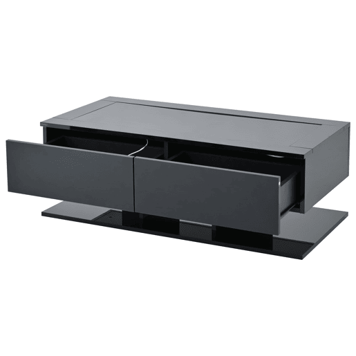 Mesa de centro 100x50x35 cm - Sofá com LED, com gavetas e vidro - Preto