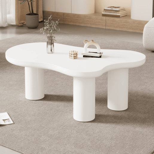 Mesa de centro 107x66x40,5 cm - design irregular em forma de nuvem, MDF e pernas em PVC - Branco