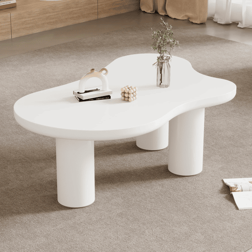 Mesa de centro 107x66x40,5 cm - design irregular em forma de nuvem, MDF e pernas em PVC - Branco