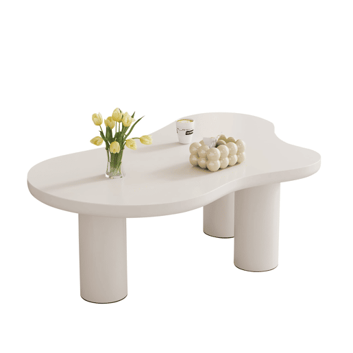 Mesa de centro 107x66x40,5 cm - design irregular em forma de nuvem, MDF e pernas em PVC - Branco