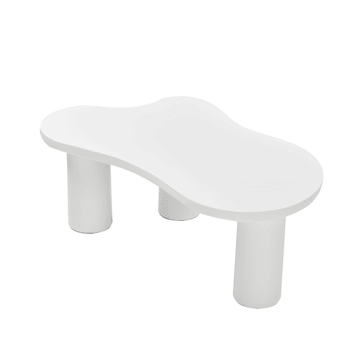 Mesa de centro 107x66x40,5 cm - design irregular em forma de nuvem, MDF e pernas em PVC - Branco