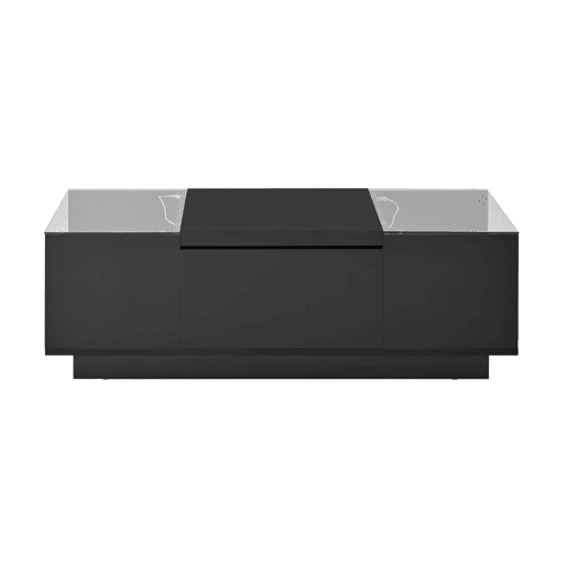 Mesa de centro 105 cm - Minimalista, com arrumação, iluminação LED, vidro, 2 gavetas - Preta