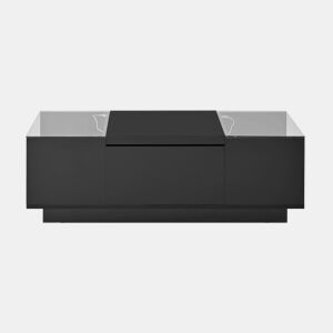 Mesa de centro 105 cm - Minimalista, com arrumação, iluminação LED, vidro, 2 gavetas - Preta
