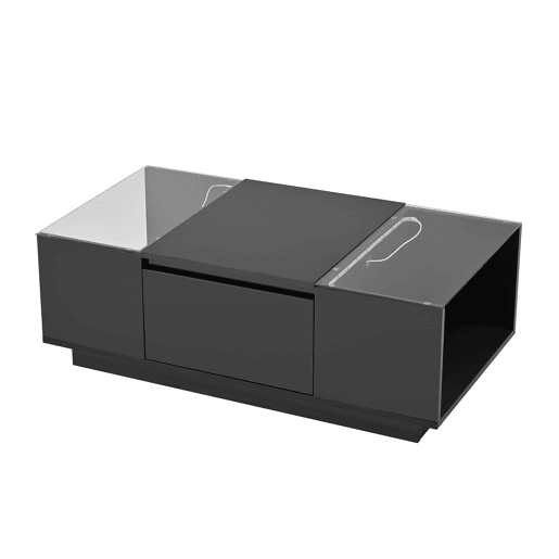 Mesa de centro 105 cm - Minimalista, com arrumação, iluminação LED, vidro, 2 gavetas - Preta
