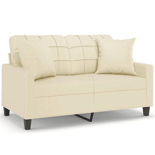 Sofá 2 lugares, Sofá fixo + almofadas decorativas 120cm couro artif. creme Sofá 2 lugares, Sofá fixo + almofadas decorativas 120cm couro artif. creme