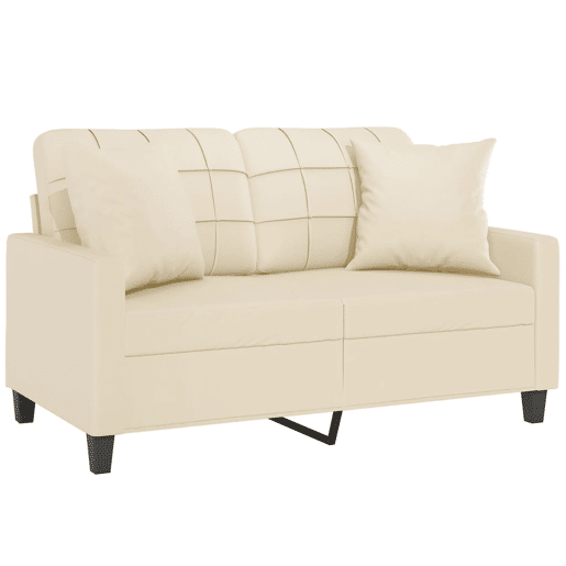 Sofá 2 lugares, Sofá fixo + almofadas decorativas 120cm couro artif. creme Sofá 2 lugares, Sofá fixo + almofadas decorativas 120cm couro artif. creme