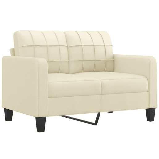 Sofá 2 lugares, Sofá fixo + almofadas decorativas 120cm couro artif. creme Sofá 2 lugares, Sofá fixo + almofadas decorativas 120cm couro artif. creme