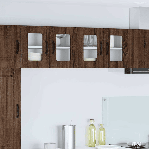 Lote de 2 Armários de cozinha suspendidos - Cozinha modular Colgantes com porta Carvalho Marrom