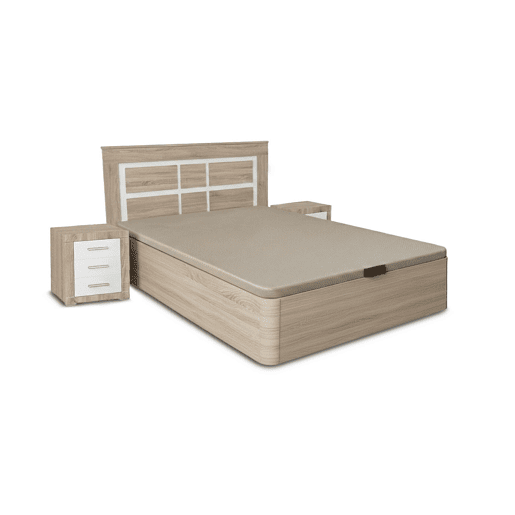 Conjunto de cama box Cambria de 150 cm com cabeceira e 2 mesas de cabeceira nas cores Cambria e branca. Conjunto de cama box Cambria de 150 cm com cabeceira e 2 mesas de cabeceira nas cores Cambria e branca.