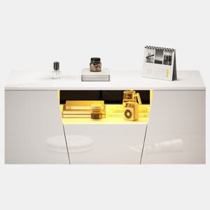 Mesa de centro 100x50x40 cm - Sofá com LED, 2 armários, 1 gaveta, design irregular - Branco