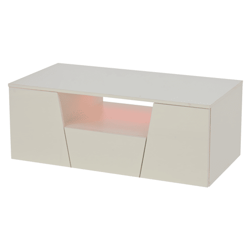 Mesa de centro 100x50x40 cm - Sofá com LED, 2 armários, 1 gaveta, design irregular - Branco