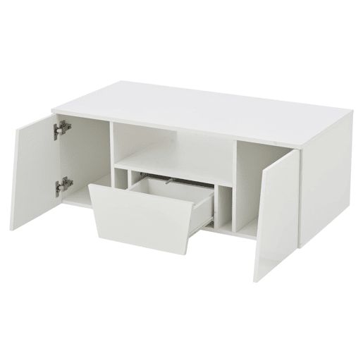 Mesa de centro 100x50x40 cm - Sofá com LED, 2 armários, 1 gaveta, design irregular - Branco