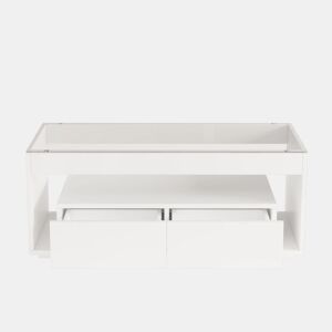 Mesa de centro 100x50x40 cm u2013 LED, 2 gavetas, design de dupla camada, vidro, alto brilho u2013 Branco