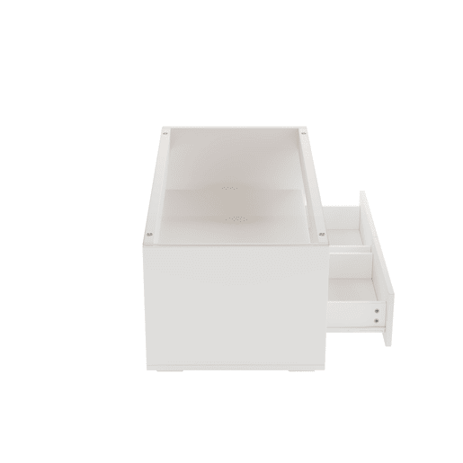 Mesa de centro 100x50x40 cm u2013 LED, 2 gavetas, design de dupla camada, vidro, alto brilho u2013 Branco