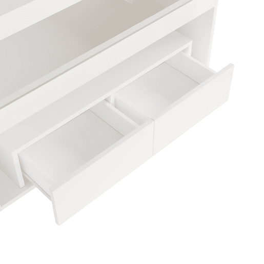 Mesa de centro 100x50x40 cm u2013 LED, 2 gavetas, design de dupla camada, vidro, alto brilho u2013 Branco