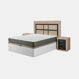 Conjunto de estrutura de cama, branca, 135 cm + colchão + cabeceira e 2 mesas de cabeceira, Cambria e Grafite