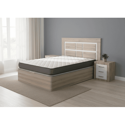 Conjunto de estrutura de cama, branca, 135 cm + colchão + cabeceira e 2 mesas de cabeceira, Cambria e Grafite