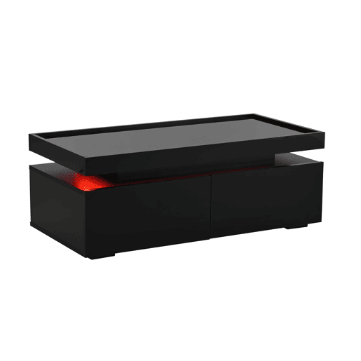 Mesa de centro 95x45x35 cm - LED, 2 gavetas, design geométrico, alto brilho - preto