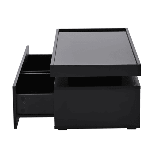 Mesa de centro 95x45x35 cm - LED, 2 gavetas, design geométrico, alto brilho - preto