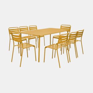 Mesa de jardim com 8 cadeiras de metal, Amelia, Ocre, 160x90x72.5 cm